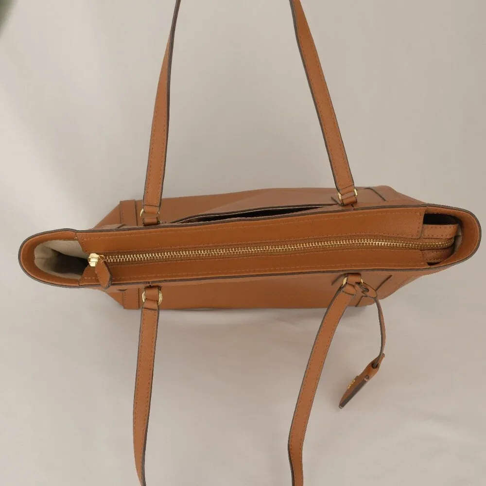 Lauren Ralph Lauren Clare Cross Hatch Leather Slim Tote, Brown